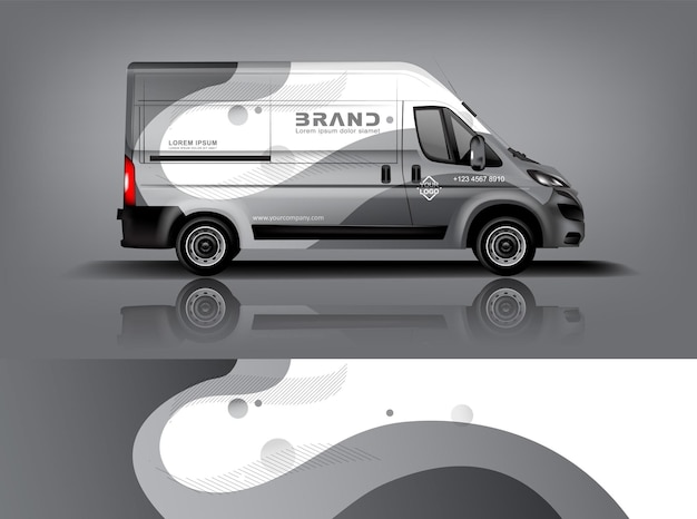 Diseño de envoltura de furgoneta Diseño de calcomanías y pegatinas envolventes para la empresa eps 10 Formato vectorial dekal a1