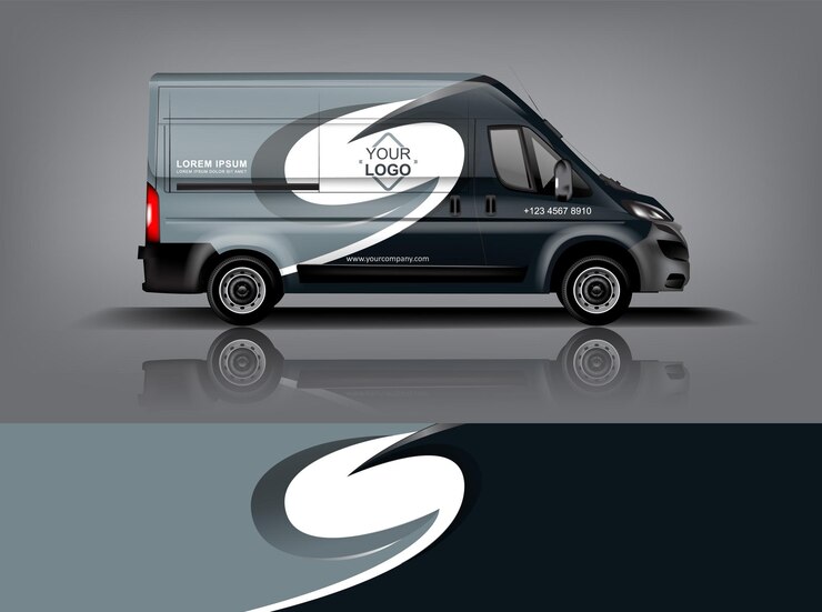 Diseño de envoltura de furgoneta Diseño de calcomanías y pegatinas envolventes para la empresa eps 10 Formato vectorial dekal a1