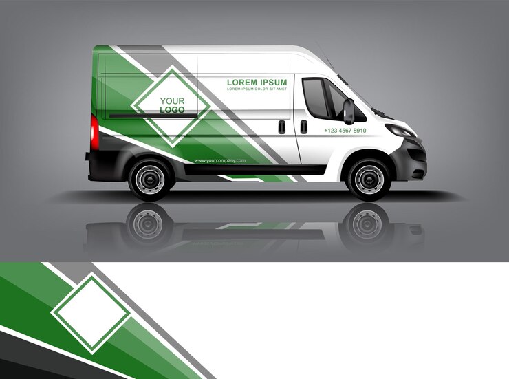 Diseño de envoltura de furgoneta Diseño de calcomanías y pegatinas envolventes para la empresa eps 10 Formato vectorial dekal a1