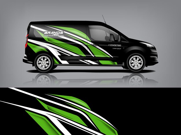 Diseño de envoltura de furgoneta Diseño de calcomanías y pegatinas envolventes para empresa Formato vectorial eps10 dekal a1