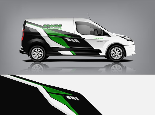 Diseño de envoltura de furgoneta Diseño de calcomanías y pegatinas envolventes para empresa Formato vectorial eps10 dekal a1