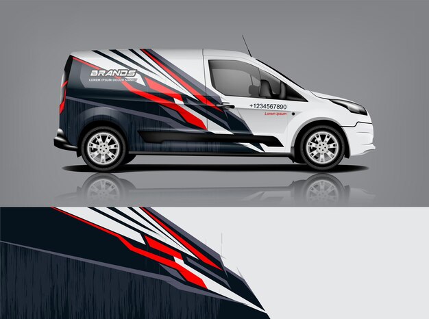 Diseño de envoltura de furgoneta Diseño de calcomanías y pegatinas envolventes para empresa Formato vectorial eps10 dekal a1