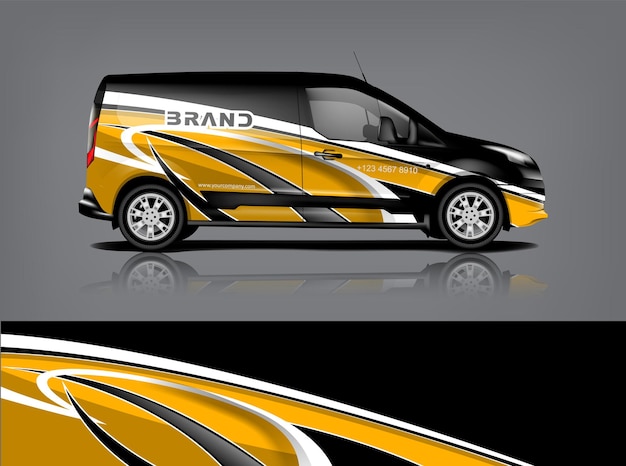 Diseño de envoltura de furgoneta Diseño de calcomanías y pegatinas envolventes para empresa Formato vectorial eps10 dekal a1
