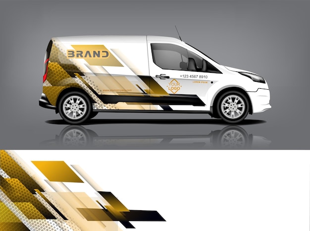 Diseño de envoltura de furgoneta Diseño de calcomanías y pegatinas envolventes para empresa Formato vectorial eps10 dekal a1
