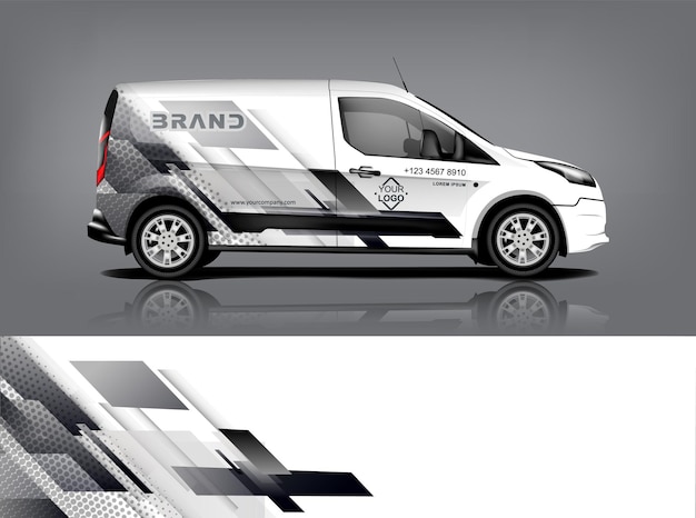 Diseño de envoltura de furgoneta Diseño de calcomanías y pegatinas envolventes para empresa Formato vectorial eps10 dekal a1