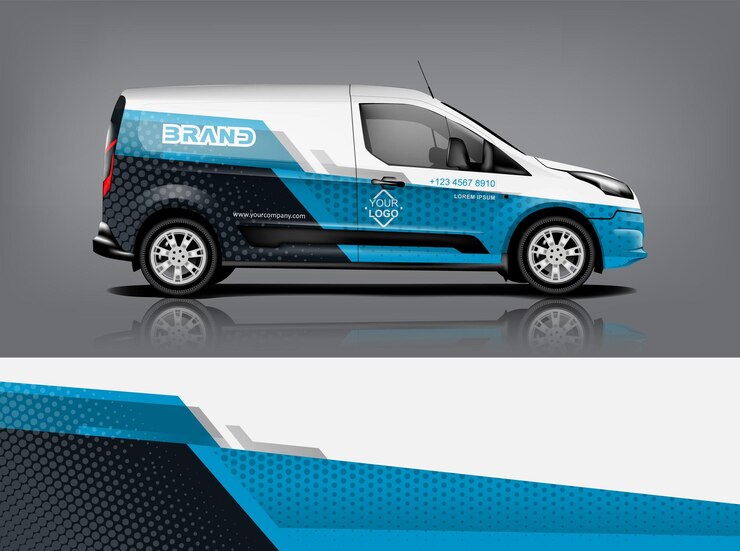 Diseño de envoltura de furgoneta Diseño de calcomanías y pegatinas envolventes para empresa Formato vectorial eps10 dekal a1