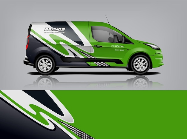 Diseño de envoltura de furgoneta Diseño de calcomanías y pegatinas envolventes para empresa Formato vectorial eps10 dekal a1