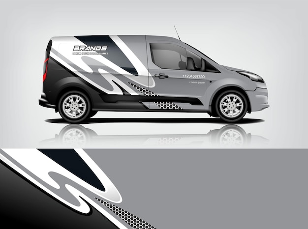 Diseño de envoltura de furgoneta Diseño de calcomanías y pegatinas envolventes para empresa Formato vectorial eps10 dekal a1