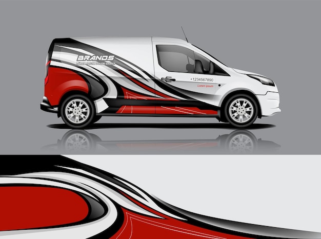 Diseño de envoltura de furgoneta Diseño de calcomanías y pegatinas envolventes para empresa Formato vectorial eps10 dekal a1