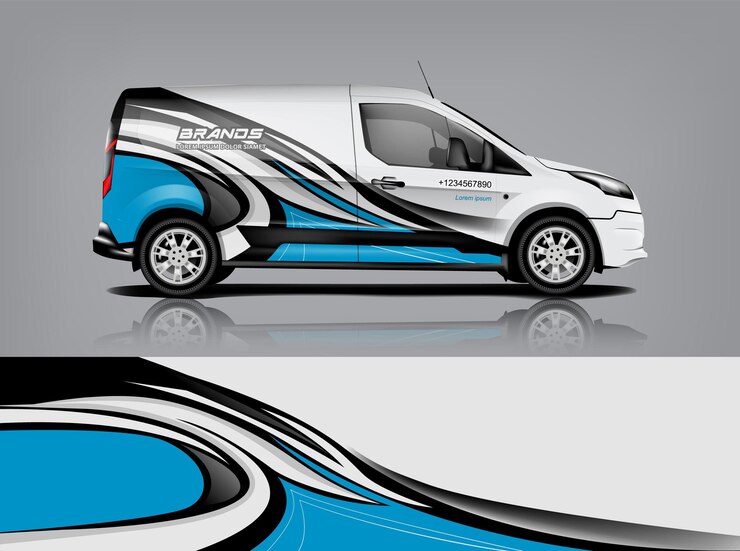 Diseño de envoltura de furgoneta Diseño de calcomanías y pegatinas envolventes para empresa Formato vectorial eps10 dekal a1