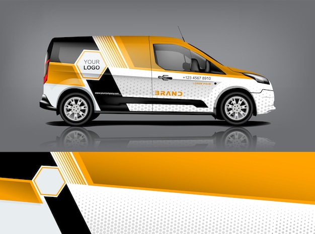 Diseño de envoltura de furgoneta Diseño de calcomanías y pegatinas envolventes para empresa Formato vectorial eps10 dekal a1