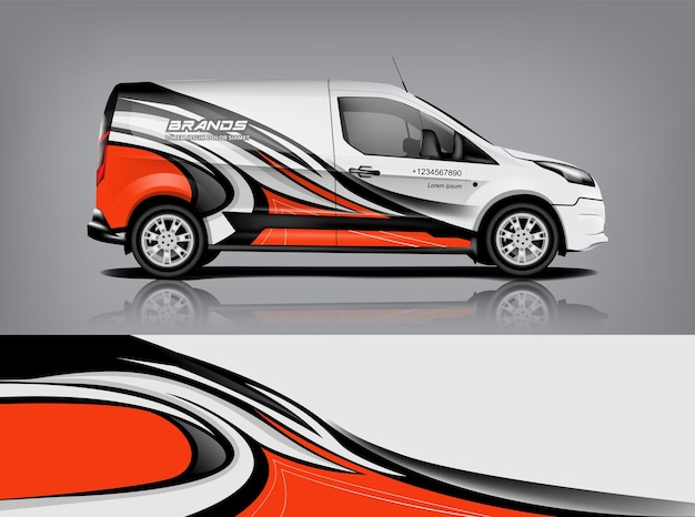 Diseño de envoltura de furgoneta Diseño de calcomanías y pegatinas envolventes para empresa Formato vectorial eps10 dekal a1