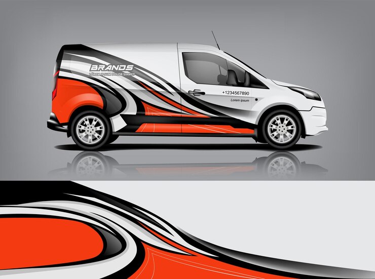 Diseño de envoltura de furgoneta Diseño de calcomanías y pegatinas envolventes para empresa Formato vectorial eps10 dekal a1