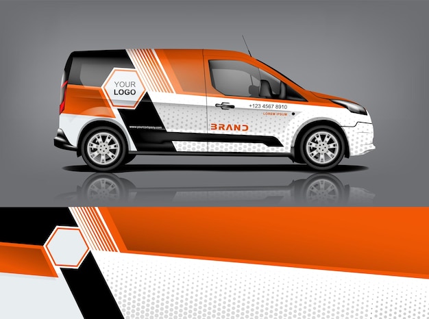 Diseño de envoltura de furgoneta Diseño de calcomanías y pegatinas envolventes para empresa Formato vectorial eps10 dekal a1