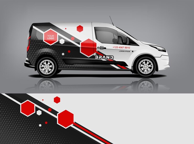 Diseño de envoltura de furgoneta Diseño de calcomanías y pegatinas envolventes para empresa Formato vectorial eps10 dekal a1