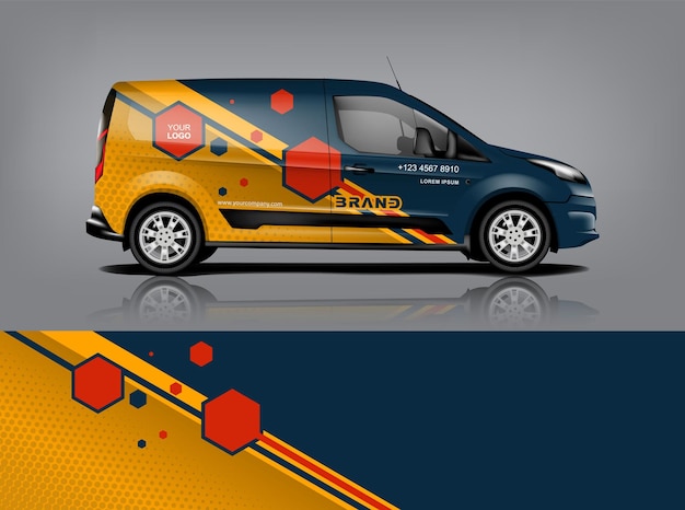 Diseño de envoltura de furgoneta Diseño de calcomanías y pegatinas envolventes para empresa Formato vectorial eps10 dekal a1