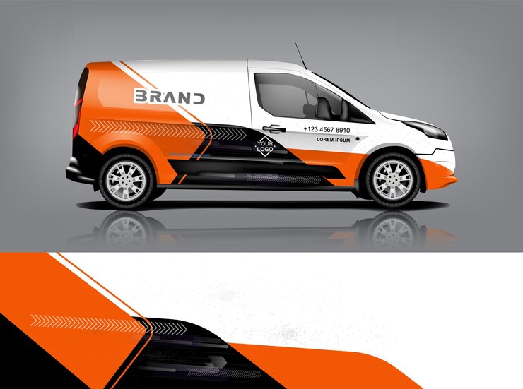 Diseño de envoltura de furgoneta Diseño de calcomanías y pegatinas envolventes para empresa Formato vectorial eps10 dekal a1