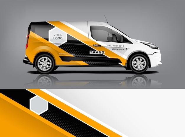 Diseño de envoltura de furgoneta Diseño de calcomanías y pegatinas envolventes para empresa Formato vectorial eps10 dekal a1