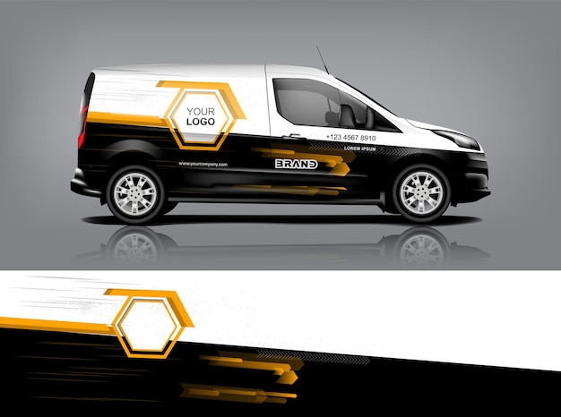 Diseño de envoltura de furgoneta Diseño de calcomanías y pegatinas envolventes para empresa Formato vectorial eps10 dekal a1