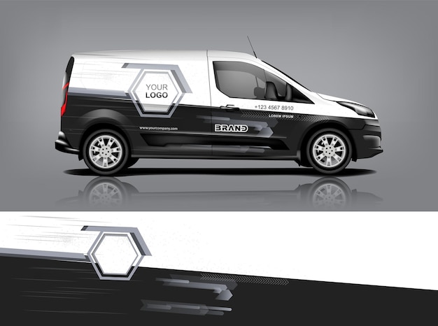 Diseño de envoltura de furgoneta Diseño de calcomanías y pegatinas envolventes para empresa Formato vectorial eps10 dekal a1