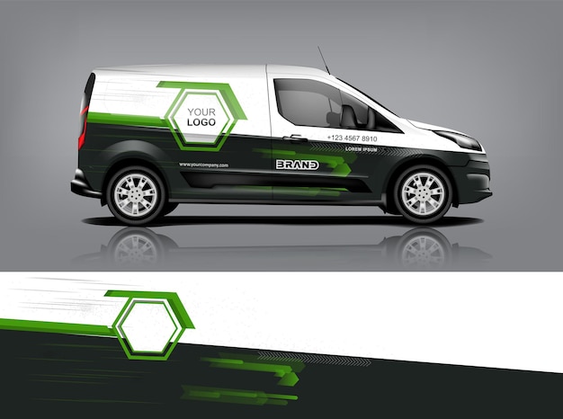 Diseño de envoltura de furgoneta Diseño de calcomanías y pegatinas envolventes para empresa Formato vectorial eps10 dekal a1