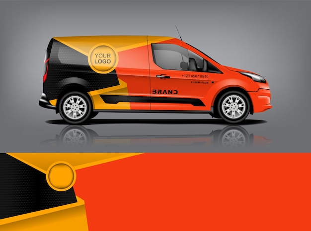 Diseño de envoltura de furgoneta Diseño de calcomanías y pegatinas envolventes para empresa Formato vectorial eps10 dekal a1