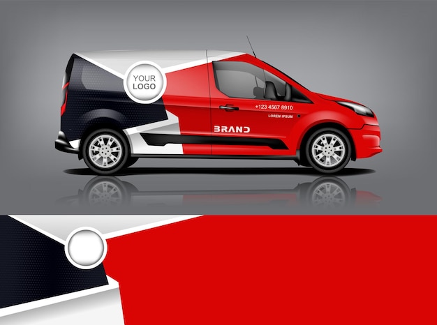 Diseño de envoltura de furgoneta Diseño de calcomanías y pegatinas envolventes para empresa Formato vectorial eps10 dekal a1