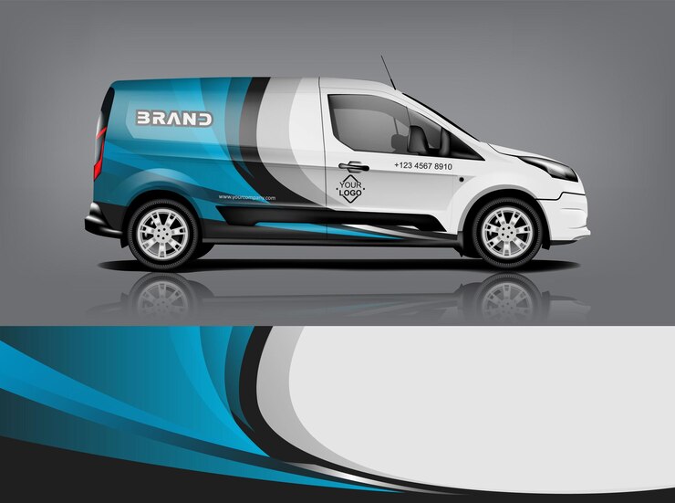 Diseño de envoltura de furgoneta Diseño de calcomanías y pegatinas envolventes para empresa Formato vectorial eps10 dekal a1