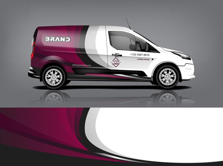 Diseño de envoltura de furgoneta Diseño de calcomanías y pegatinas envolventes para empresa Formato vectorial eps10 dekal a1