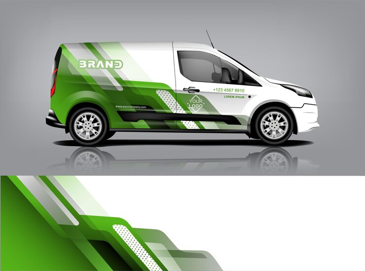 Diseño de envoltura de furgoneta Diseño de calcomanías y pegatinas envolventes para empresa Formato vectorial eps10 dekal a1