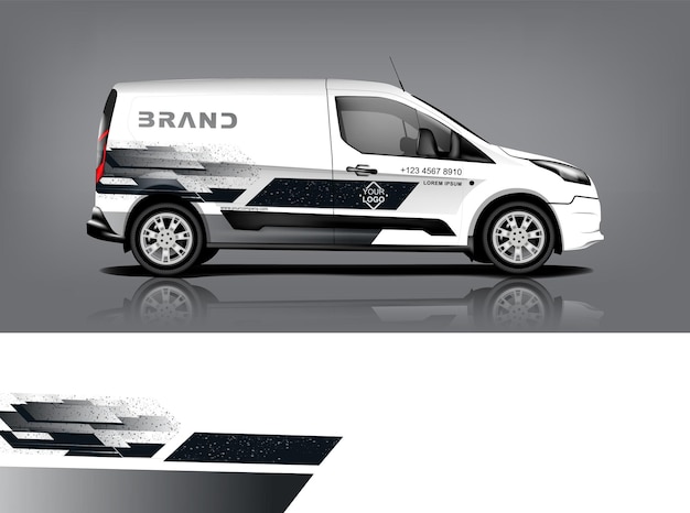 Diseño de envoltura de furgoneta Diseño de calcomanías y pegatinas envolventes para empresa Formato vectorial eps10 dekal a1