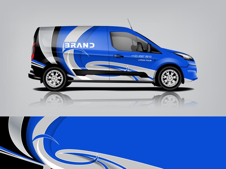 Diseño de envoltura de furgoneta Diseño de calcomanías y pegatinas envolventes para empresa Formato vectorial eps10 dekal a1