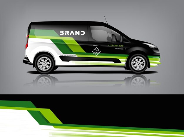 Diseño de envoltura de furgoneta Diseño de calcomanías y pegatinas envolventes para empresa Formato vectorial eps10 dekal a1