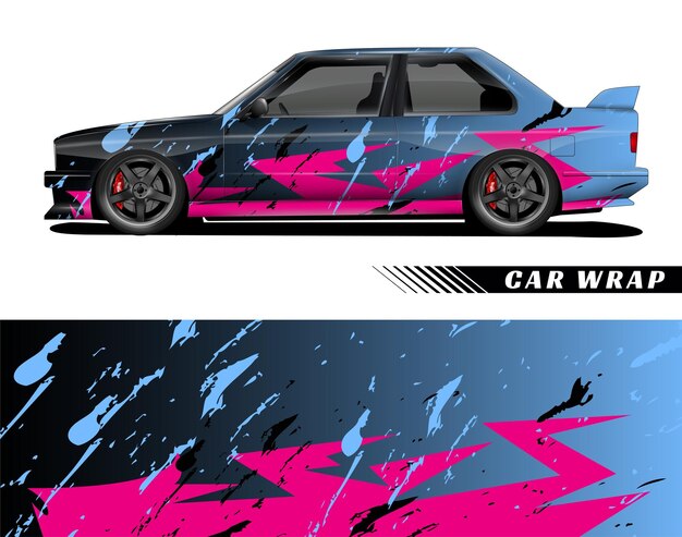 Diseño de envoltura negra de coche rosa y azul