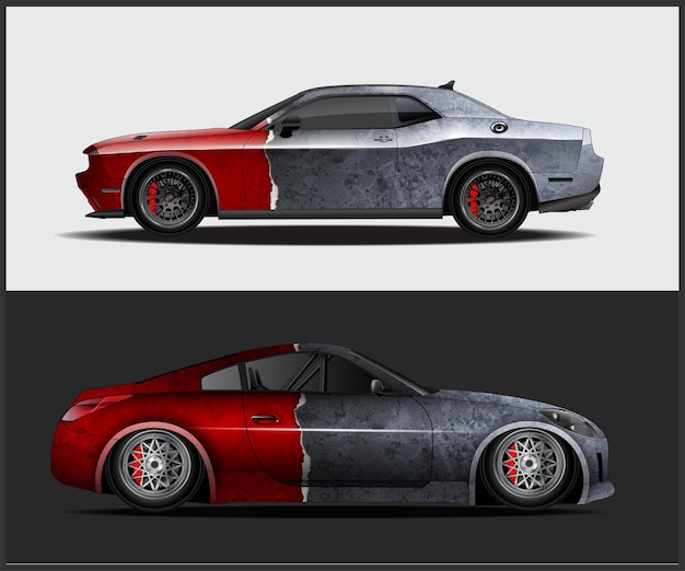 Diseño de envoltura de Vector Car para vehículos de envoltura, autos de carrera, rally, aventura y librea