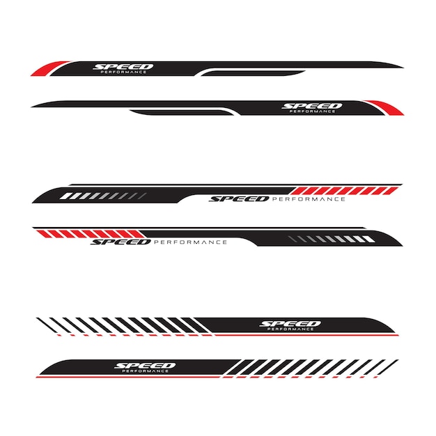Diseño de envoltura para vectores de automóviles. Calcomanías de rayas deportivas para autos. Calcomanías de carreras de color negro para tuning.