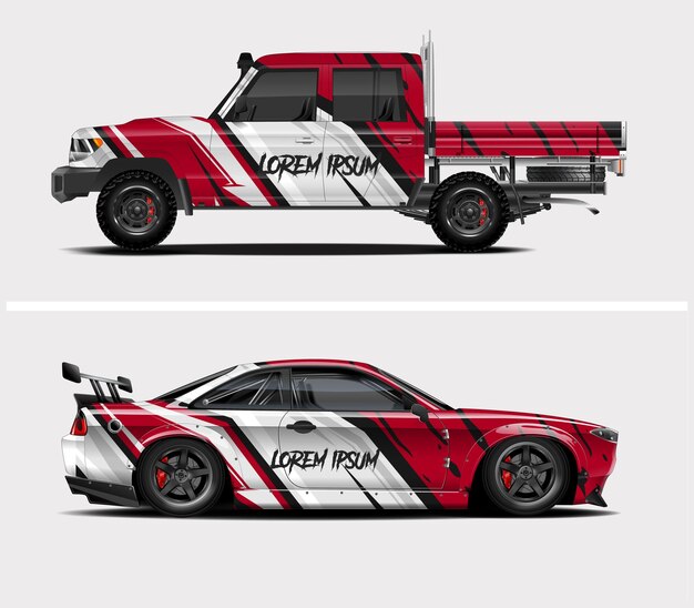 diseño de envoltura de vehículo deportivo para una aventura de rally de coches de carreras de vehículos