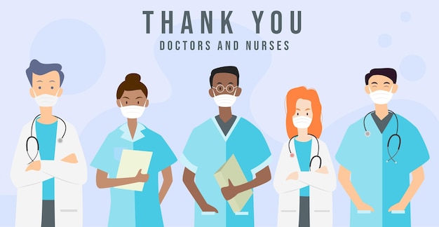 Diseño del equipo médico Gracias médicos y enfermeras.