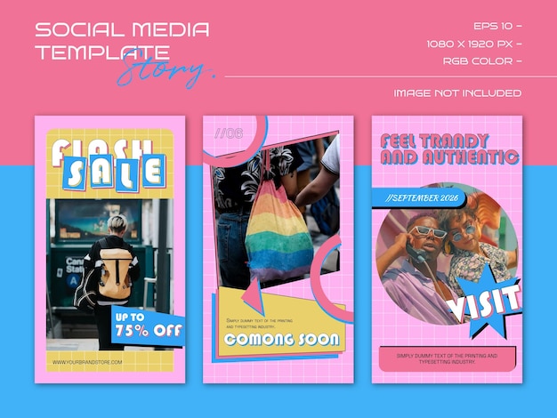 Diseño de escenarios de redes sociales de los años 90 Abstracto estético retro paquete de fondos groovy