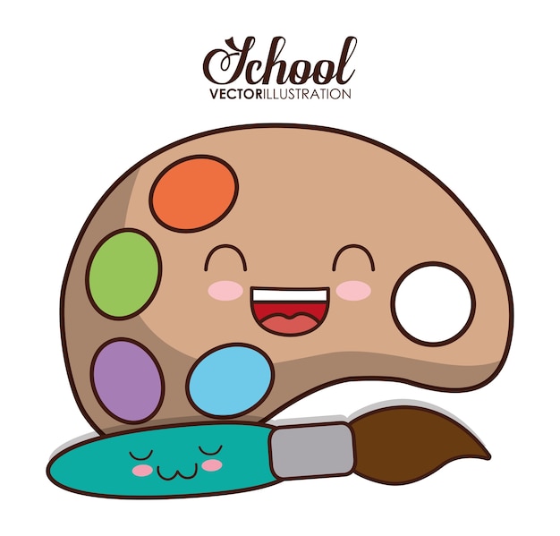 Vector diseño de la escuela representado por la paleta kawaii y el icono de pincel