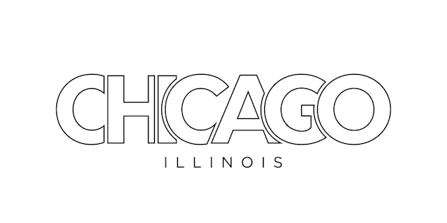 Diseño de eslogan tipográfico de Chicago, Illinois, EE. UU. Logotipo de América con letras gráficas de la ciudad para impresión y web