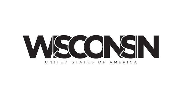 Diseño de eslogan tipográfico de Wisconsin EE. UU. Logotipo de América con letras gráficas de la ciudad para impresión y web