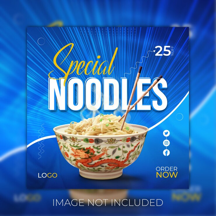 Diseño especial de menú de fideos con plantilla de publicación en redes sociales