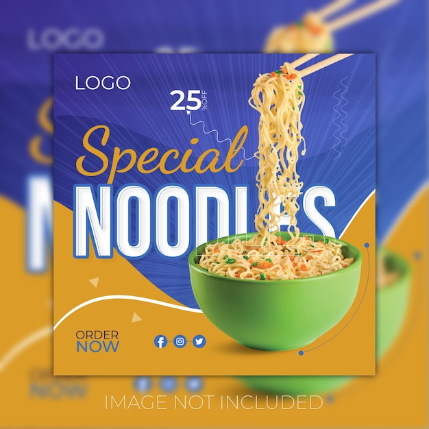 Diseño especial de menú de fideos con plantilla de publicación en redes sociales