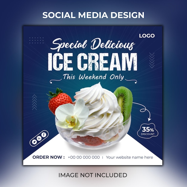 Diseño especial de publicación en redes sociales de helados deliciosos o plantilla de banner de instagram Vector Premium