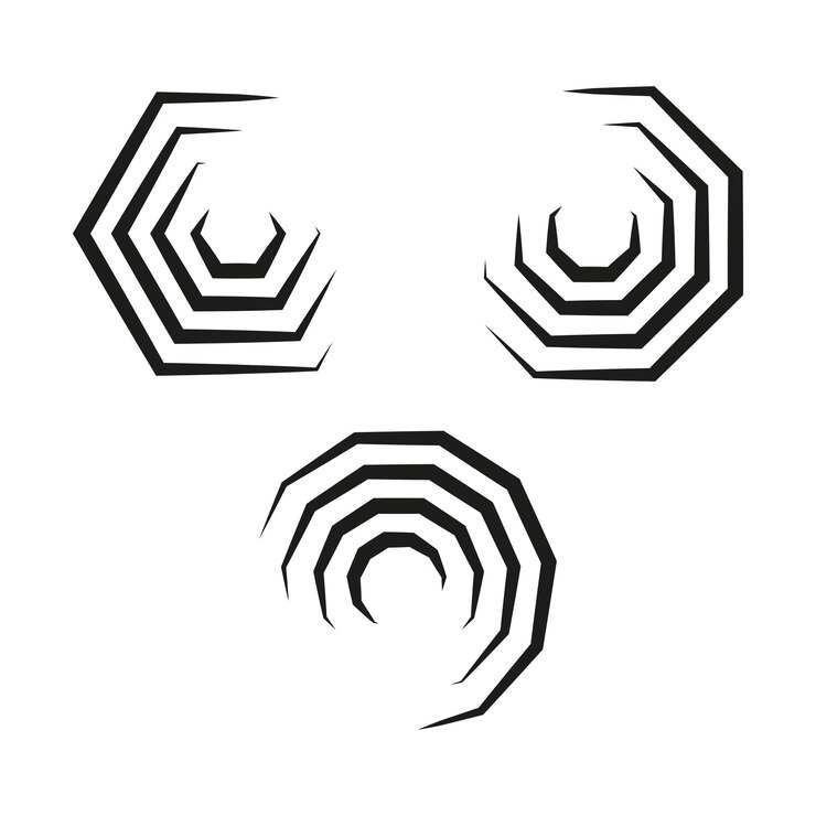 Vector diseño de espiral hexagonal patrón geométrico abstracto ilusión óptica negra forma vectorial