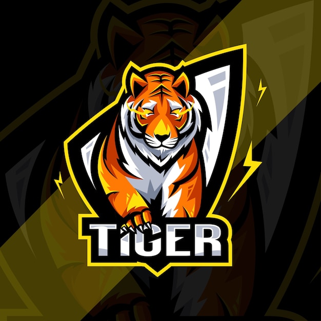 Diseño de esport del logotipo de la mascota enojada del tigre