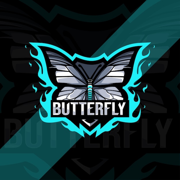 Diseño de esport del logotipo de la mascota de la mariposa
