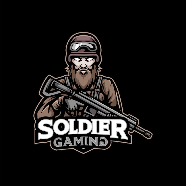 Diseño de esport de mascota de logotipo de soldado barbudo