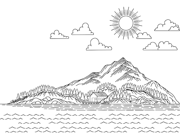 Diseño de esquema de paisaje de montaña vectorial